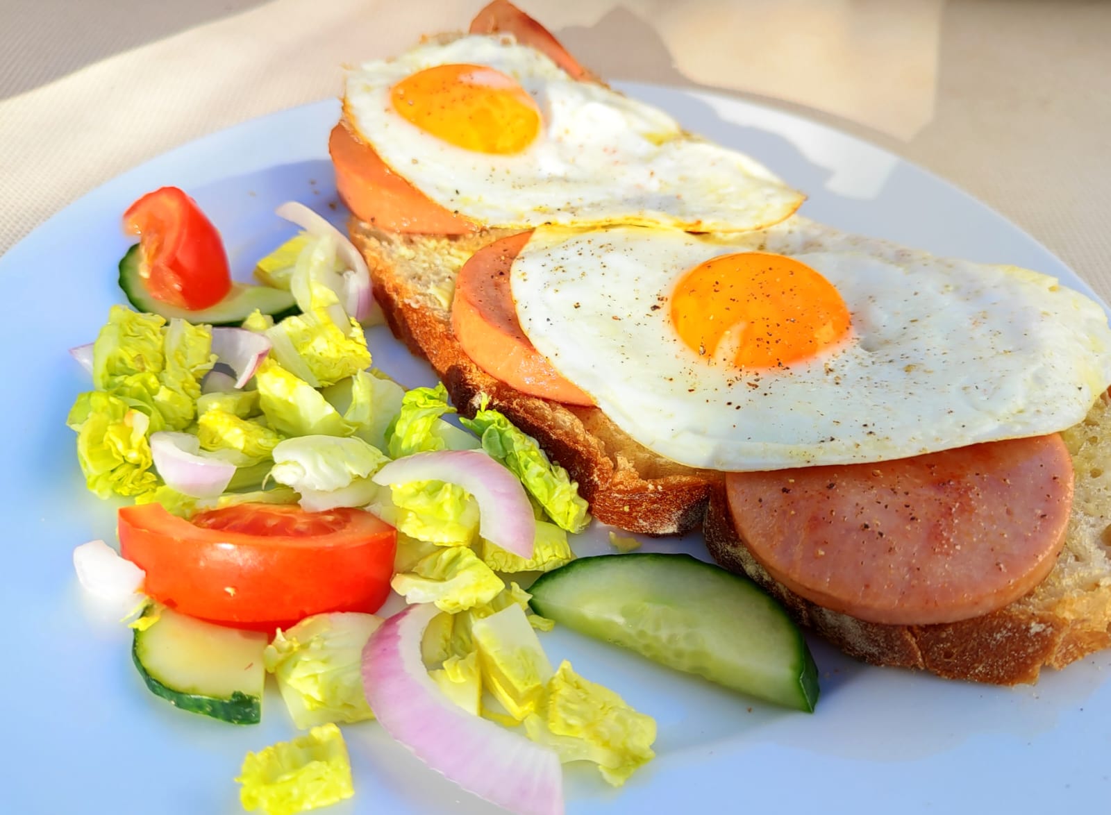 Open-faced egg & sausage toast